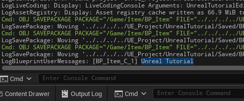 Output Log에 출력된 블루프린트 로그